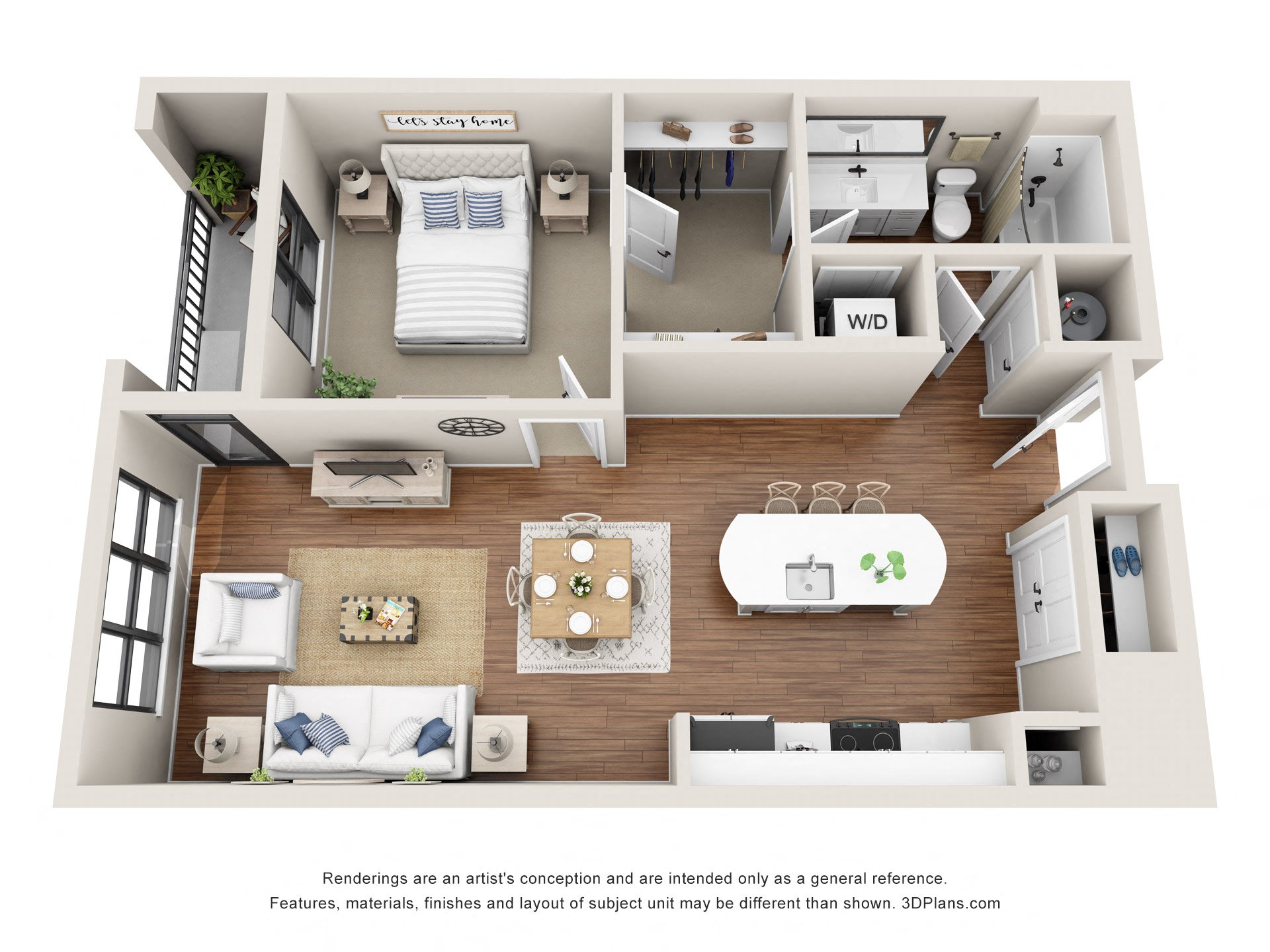 1 bedroom 1 bathroom Floor plan E at 401 Oberlin, Raleigh, NC, 27605